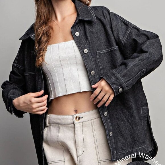 NWT Mineral Washed Denim Jean Jacket - Picture 1 of 7